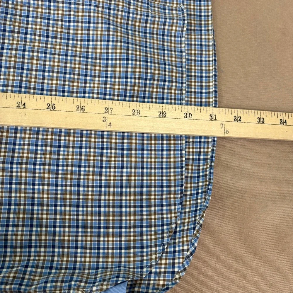 Ralph Lauren Button Down Shirt Mens Medium Blue Plaid Cotton Stretch Long Sleeve